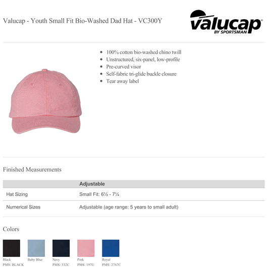Design Your Own - Valucap Youth small fit Bio-washed Dad Hat