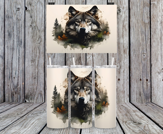 Wolf Face In The Forest - 15, 20 or 30oz skinny tumblers, 4 in 1 can cooler/tumbler and 4 in 1 can cooler/tumbler or 20oz blue tooth speaker tumblers