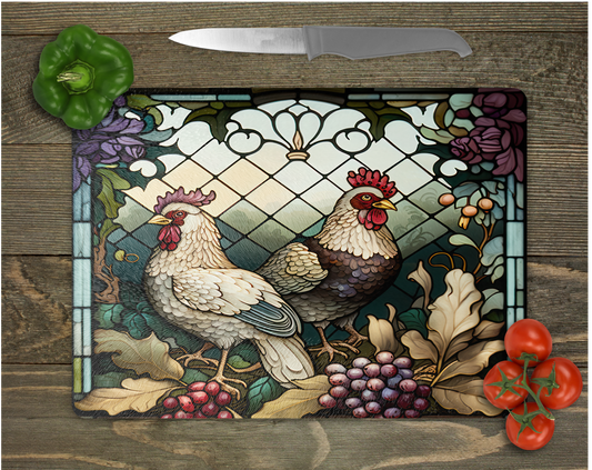 Stained Glass Look Chicken Tempered Glass Cutting Board, Trivet