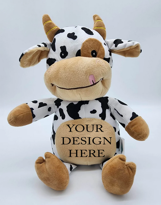Cow, Stuffed Black & White with Horns - Customize with Birth Stats, Etc.