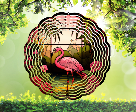 Flamingo, Stained Glass Look - Wind Spinner, 6 styles & 2 sizes to choose from