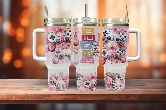 Gamer, Pink - 40oz tumbler with handle