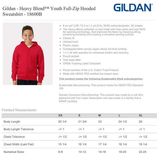 Design Your Own - Youth Full Zip Hoodie, Gildan 18500B