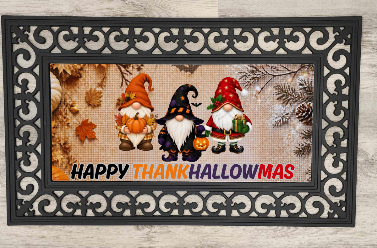 Happy Thankhallowmas, Gnomes - Door Mat with Insert or Insert Only, heavy rubber 2 sizes to choose from