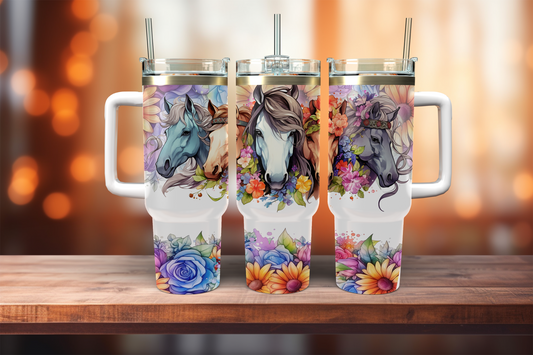 Horses & Florals - 40oz tumbler with handle
