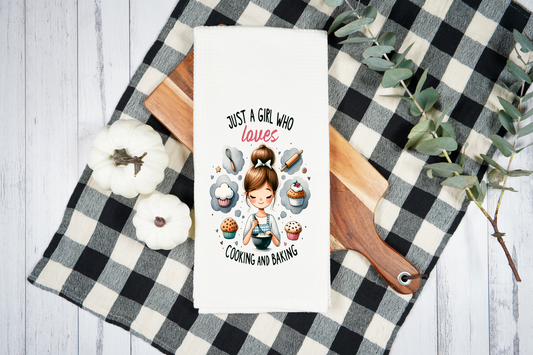Just A Girl Who Loves Cooking And Baking -  Dish Towel, Kitchen Towel
