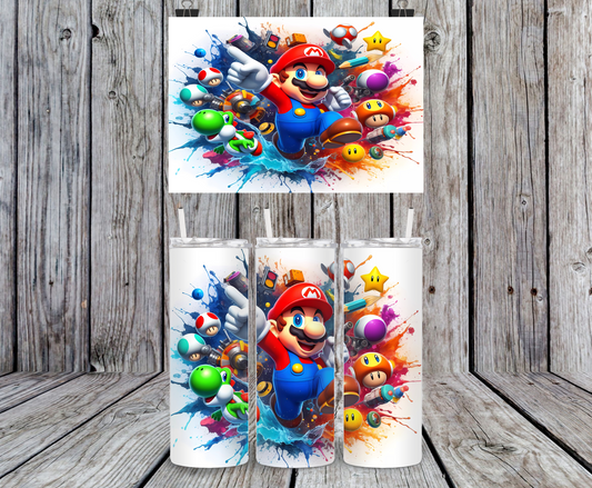 Mario Splash - 15, 20 or 30oz skinny tumblers, 4 in 1 can cooler/tumbler and 4 in 1 can cooler/tumbler or 20oz blue tooth speaker tumblers