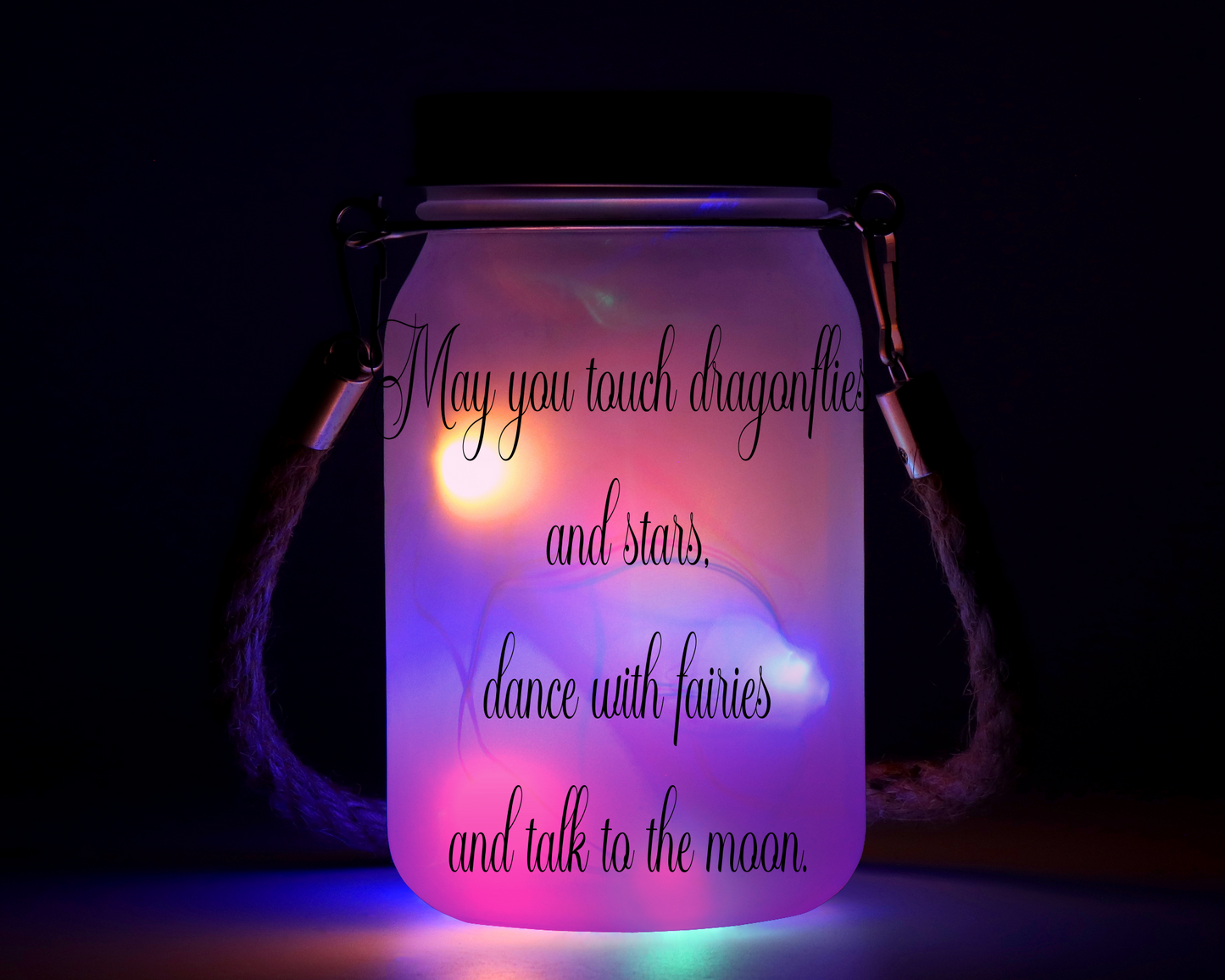 May You Touch Dragonflies and Stars..... - Solar Mason Jar Light with Multicolour Fairy Lights