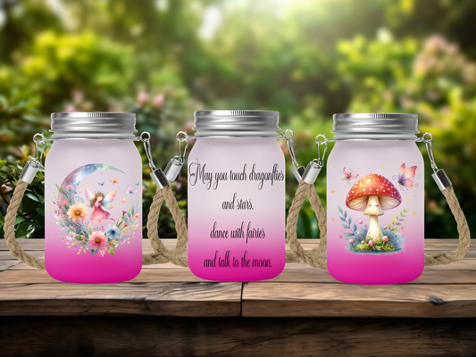 May You Touch Dragonflies and Stars..... - Solar Mason Jar Light with Multicolour Fairy Lights