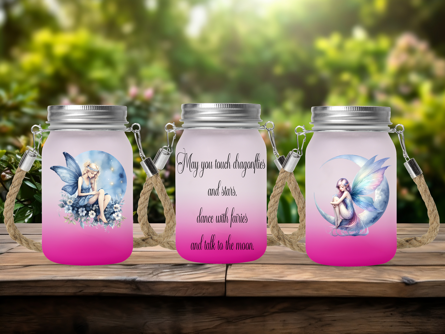 May You Touch Dragonflies and Stars..... - Solar Mason Jar Light with Multicolour Fairy Lights