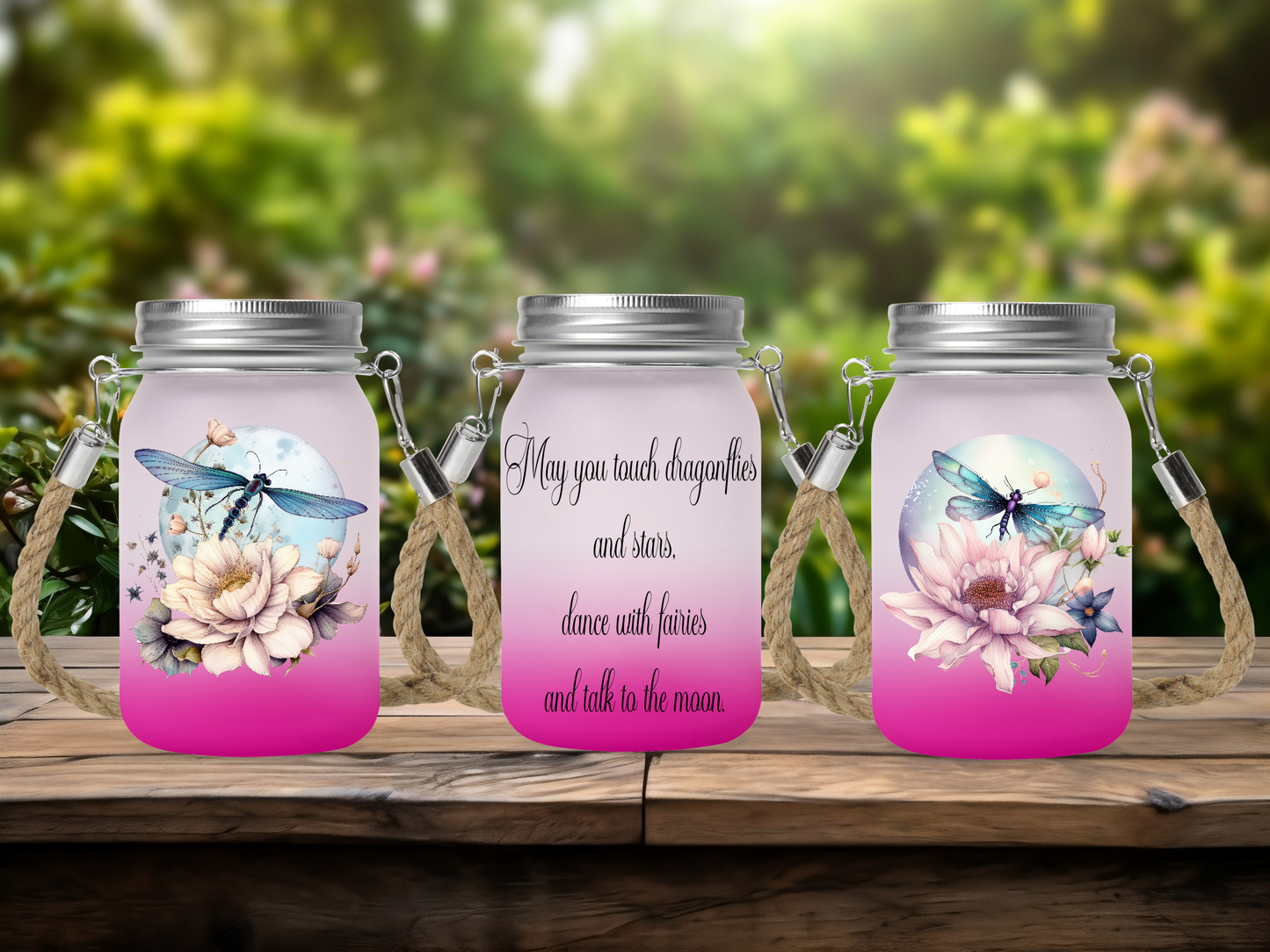 May You Touch Dragonflies and Stars..... - Solar Mason Jar Light with Multicolour Fairy Lights
