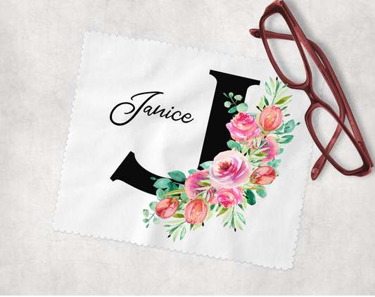 Monogram & Name, Flowers - Lens Cleaning Cloth