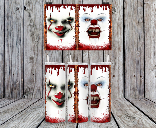 Scary Clown Faces, Pennywise Inspired - 15, 20 or 30oz skinny tumblers, 4 in 1 can cooler/tumbler and 4 in 1 can cooler/tumbler or 20oz blue tooth speaker tumblers