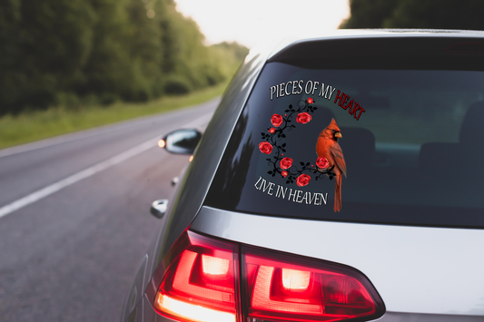 Pieces Of My Heart Live In Heaven, Cardinal - Decal, Sticker