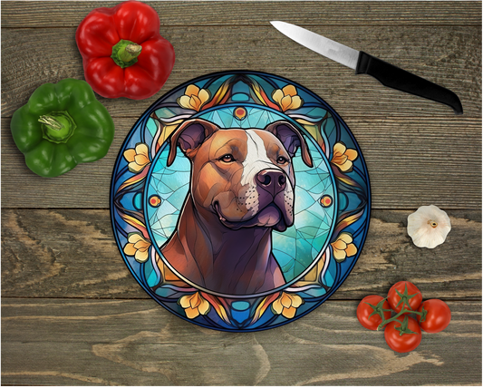 Stained Glass Look Pitbull Tempered Glass Cutting Board, Trivet