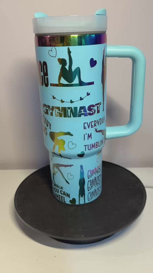 Gymnastics, Personalized with name - 30oz rainbow plated, engravable ( Stanley Inspired)