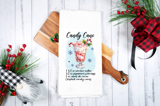 Candy Cane, Cocktail Recipe -  Dish Towel, Kitchen Towel, Bar Towel