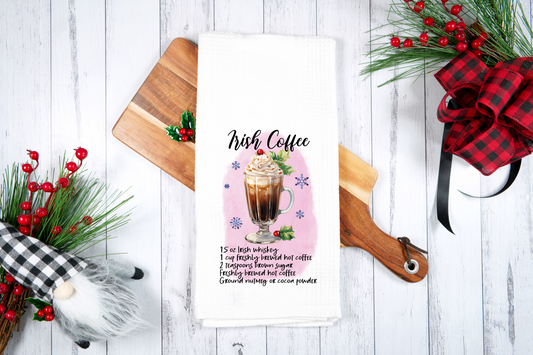 Irish Coffee, Cocktail Recipe -  Dish Towel, Kitchen Towel, Bar Towel