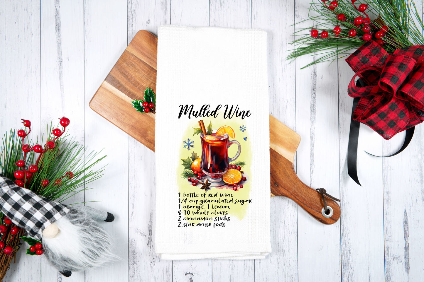 Mulled Wine, Cocktail Recipe -  Dish Towel, Kitchen Towel, Bar Towel