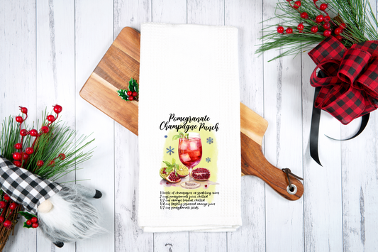 Pomegranate Champagne Punch, Cocktail Recipe -  Dish Towel, Kitchen Towel, Bar Towel