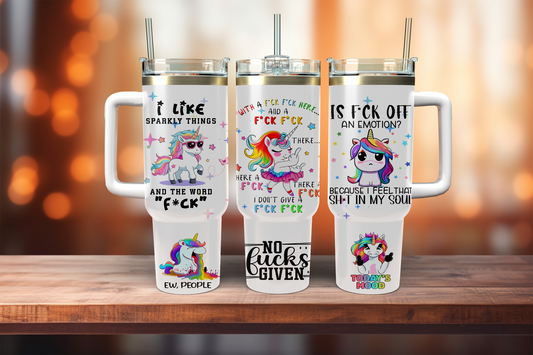 Sarcastic Unicorn, Collage - 40oz tumbler with handle