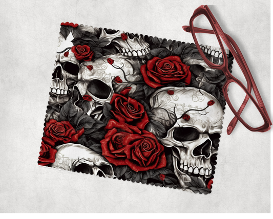 Skulls, Red Roses - Lens Cleaning Cloth