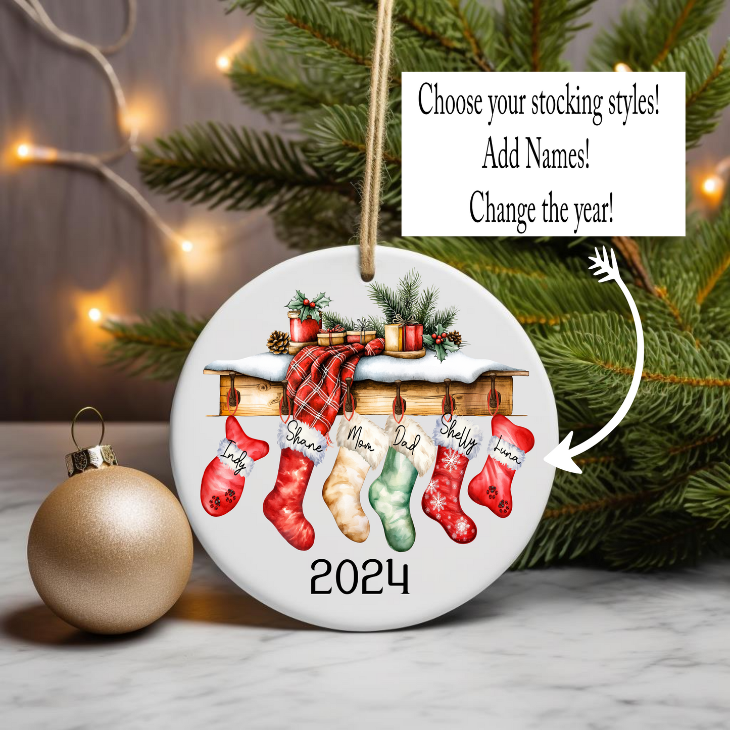 Christmas Stocking, Personalized with Names Christmas Ornament