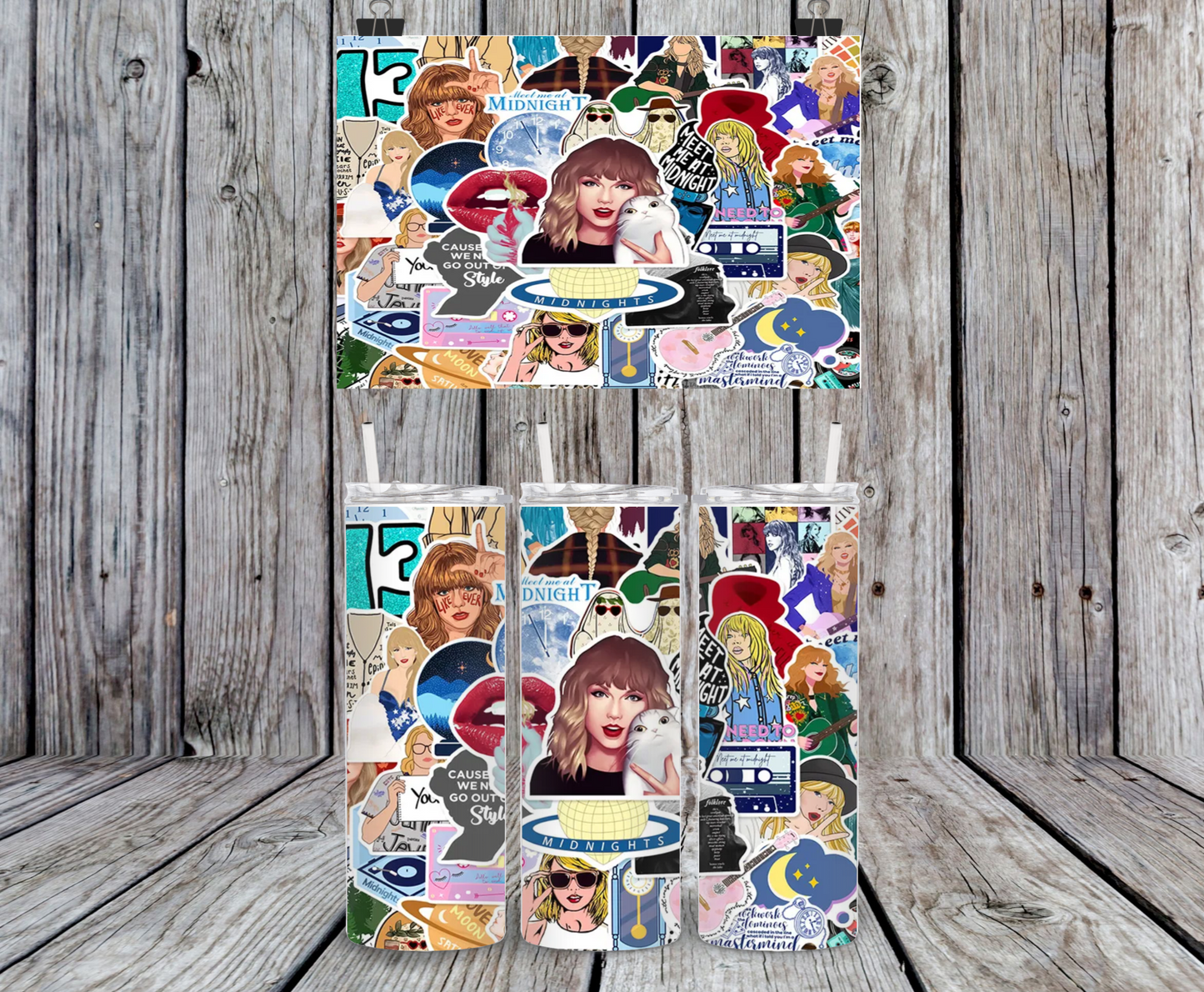 Taylor Swift Collage #4 - 15, 20 or 30oz skinny tumblers, 4 in 1 can cooler/tumbler and 4 in 1 can cooler/tumbler or 20oz blue tooth speaker tumblers