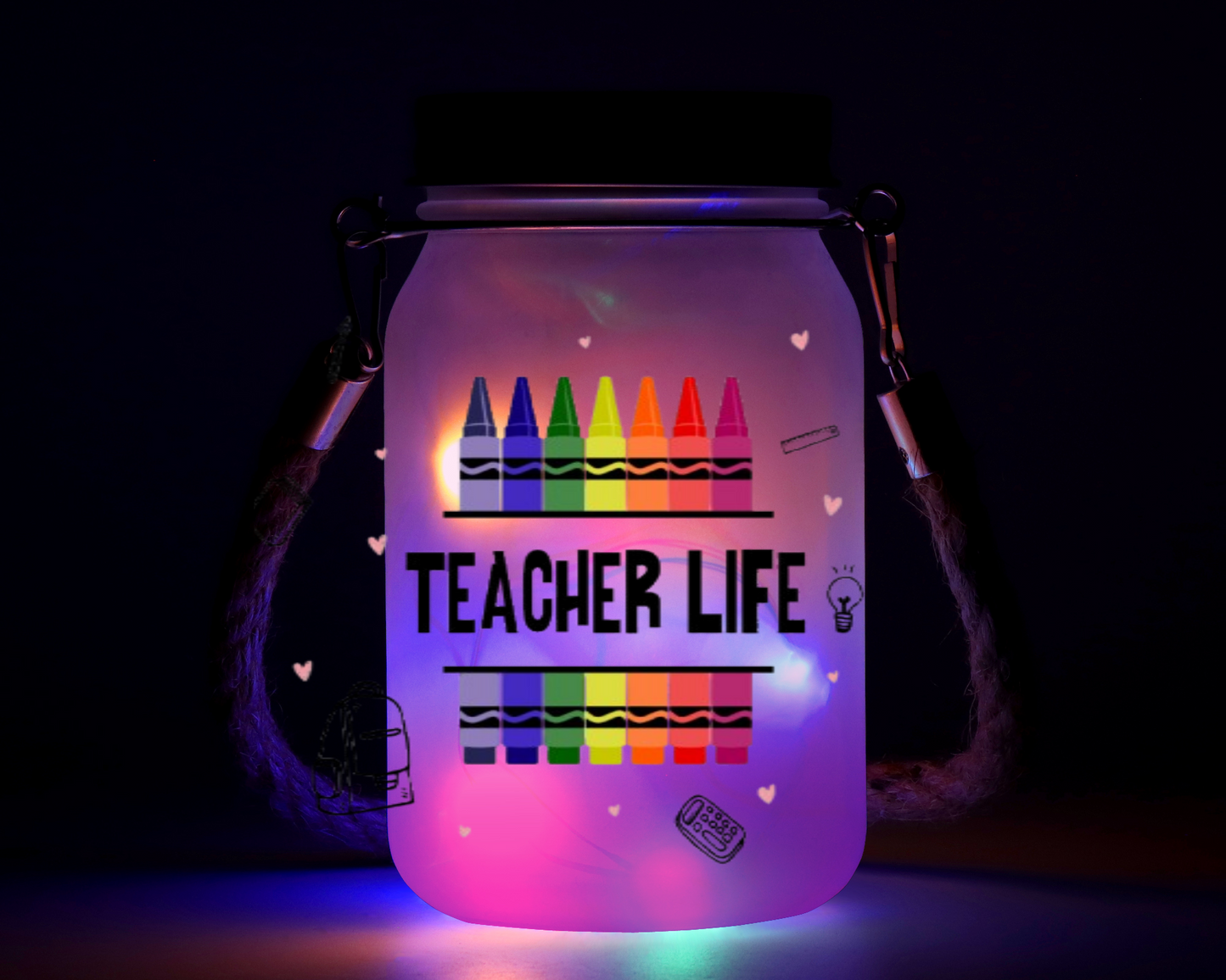 Teacher Life - Solar Mason Jar Light with Multicolour Fairy Lights