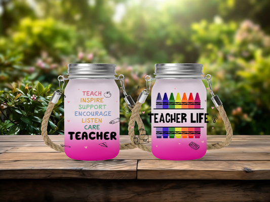 Teacher Life - Solar Mason Jar Light with Multicolour Fairy Lights