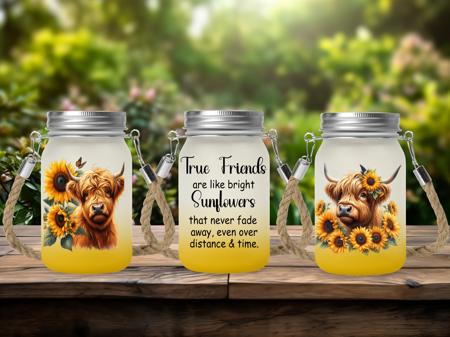 True Friends Are Bright Sunflowers Than Never Fade Away Even Over Distance & Time  - Solar Mason Jar Light with Multicolour Fairy Lights