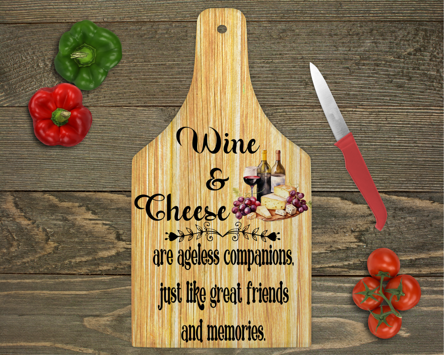 Wine & Cheese Are Ageless Companions Just Like Great Friends And Memories Tempered Glass Cutting Board, Trivet