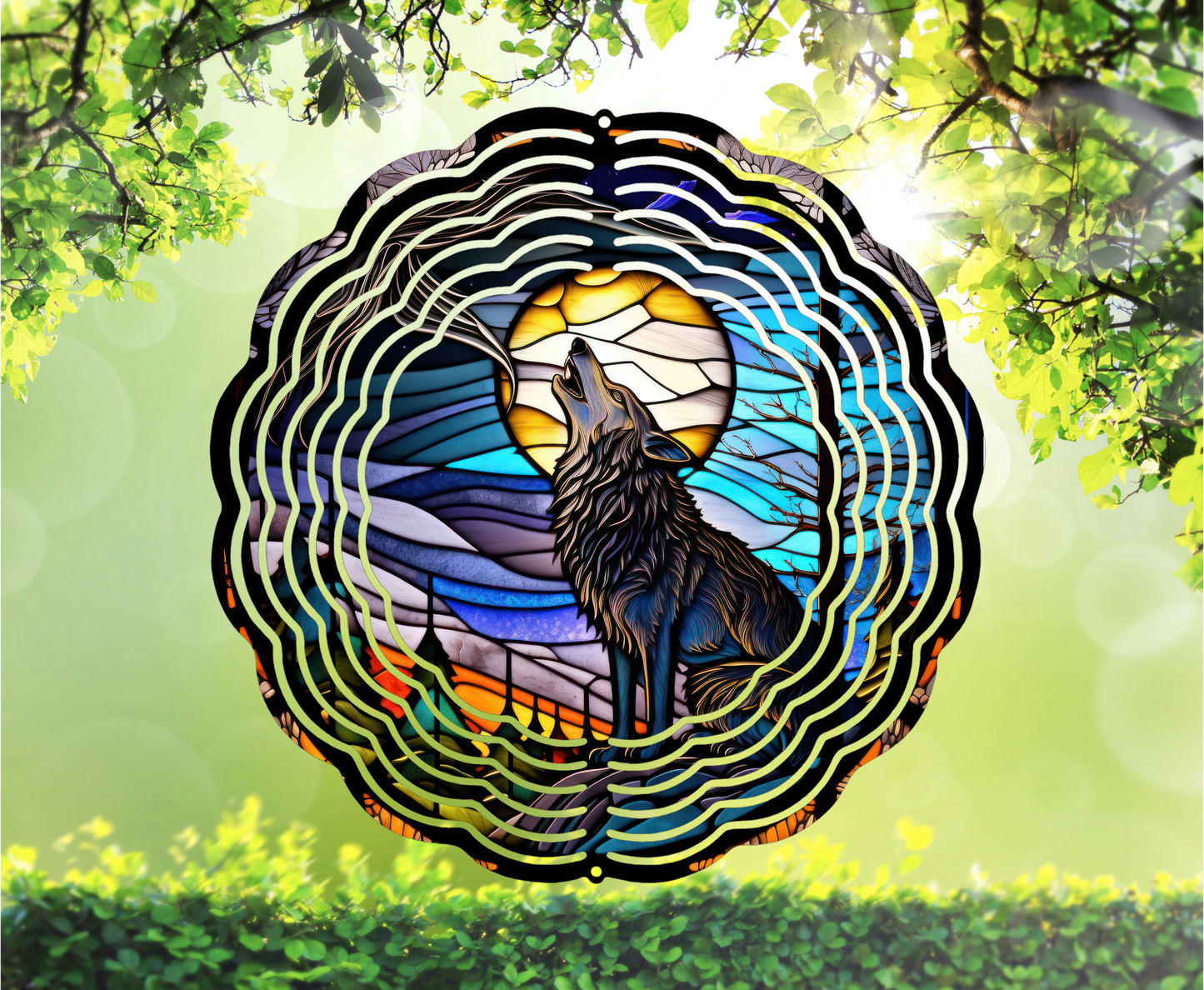 Wolfing Howling At The Moon - Wind Spinner, 6 styles & 2 sizes to choose from