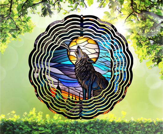 Wolfing Howling At The Moon - Wind Spinner, 6 styles & 2 sizes to choose from