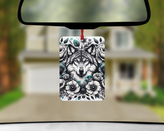 Wolf Face with Teal Florals - Air Freshener